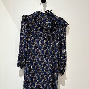 Sandro Multicolor Long Sleeve Silk Dress with Ruffle Details Size 1 / S